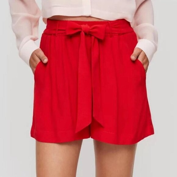 Aritzia Wilfred Georgette High Waist Tie Pleated Shorts in Red Women's S - Picture 1 of 9